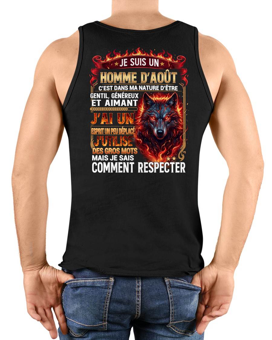 AOÛT – ESPRIT MALICIEUX MAIS SAIT RESPECTER - T-SHIRT ANNIVERSAIRE HOMME - IMPRESSION DTG PREMIUM - frNTTD08 (SKU2604-87-08)