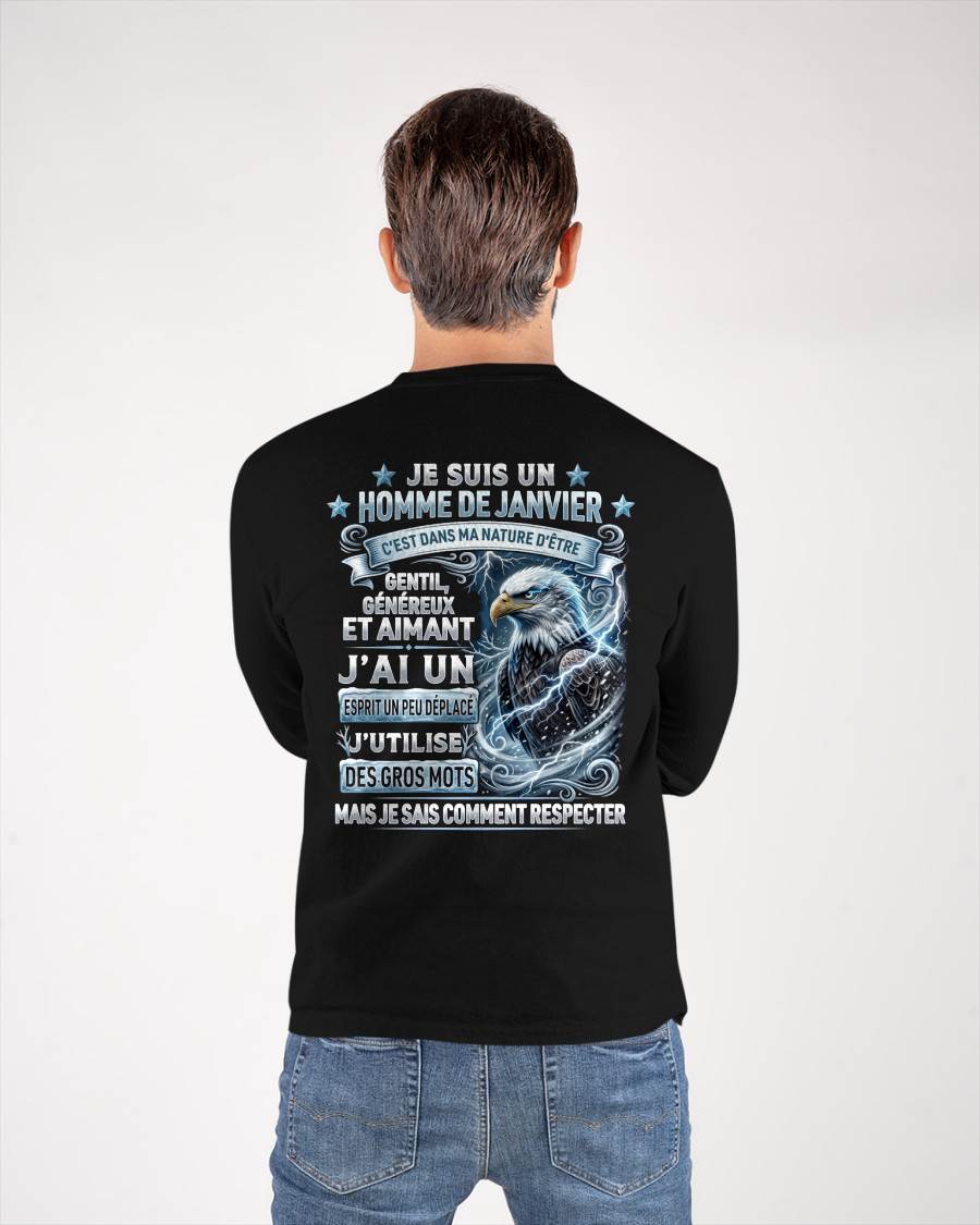 JANVIER - ESPRIT MALICIEUX MAIS SAIT RESPECTER - T-SHIRT ANNIVERSAIRE HOMME - IMPRESSION DTG PREMIUM - frNTTD01 (SKU2604-86-01)