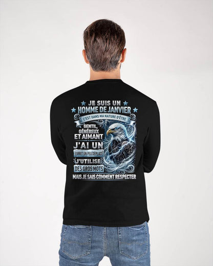JANVIER - ESPRIT MALICIEUX MAIS SAIT RESPECTER - T-SHIRT ANNIVERSAIRE HOMME - IMPRESSION DTG PREMIUM - frNTTD01 (SKU2604-86-01)