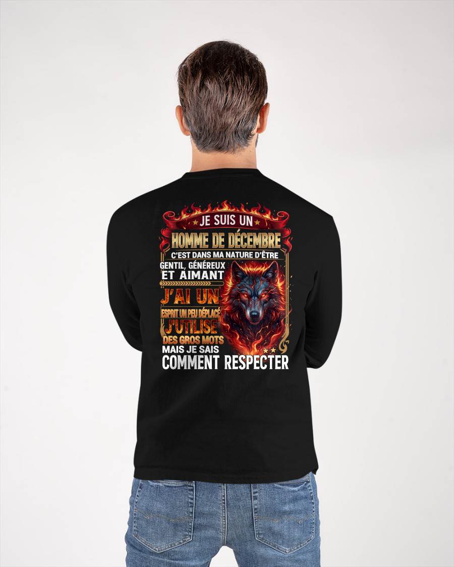 DÉCEMBRE – ESPRIT MALICIEUX MAIS SAIT RESPECTER - T-SHIRT ANNIVERSAIRE HOMME - IMPRESSION DTG PREMIUM - frNTTD12 (SKU2604-87-12)