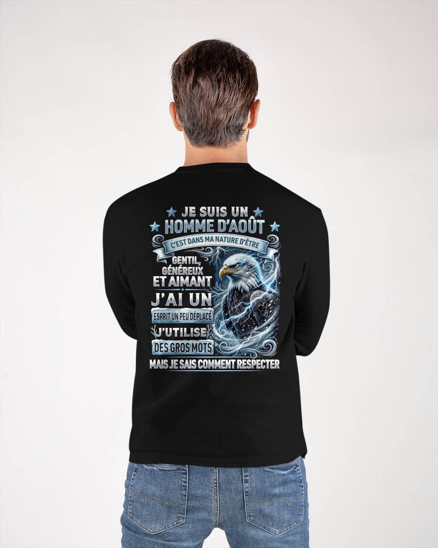 AOÛT – ESPRIT MALICIEUX MAIS SAIT RESPECTER - T-SHIRT ANNIVERSAIRE HOMME - IMPRESSION DTG PREMIUM - frNTTD08 (SKU2604-86-08)