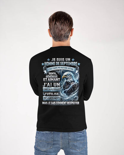 SEPTEMBRE – ESPRIT MALICIEUX MAIS SAIT RESPECTER - T-SHIRT ANNIVERSAIRE HOMME - IMPRESSION DTG PREMIUM - frNTTD09 (SKU2604-86-09)