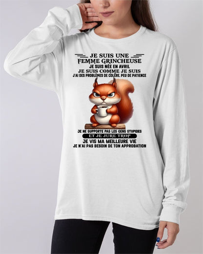 AVRIL - FEMME GRINCHEUSE – T-SHIRT D’ANNIVERSAIRE POUR FEMME - frNTTD04 (SKU2603-256-04)