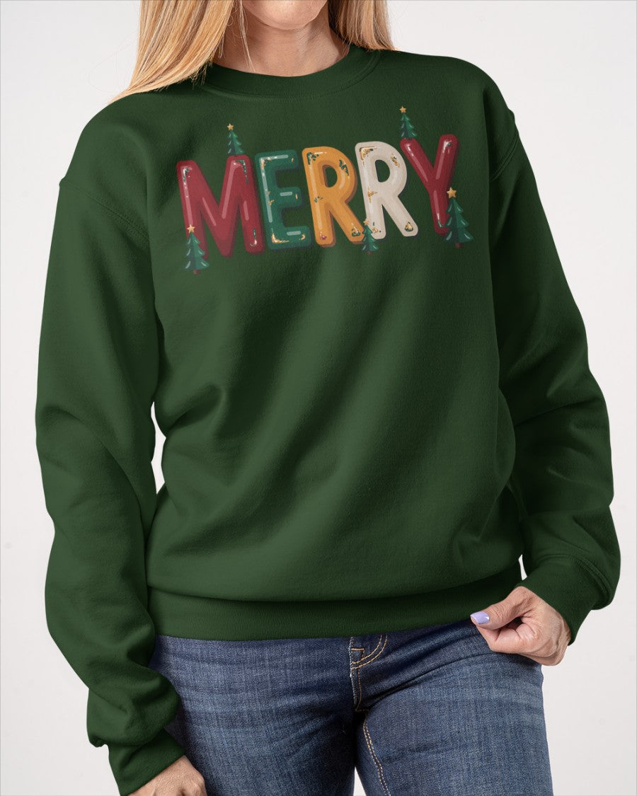 MERRY Christmas Sweatshirt – Festive Holiday Pullover for Winter | Christmas T-shirt, Hoodie, Long Sleeve Tee