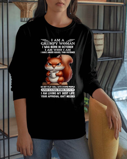 OCTOBER - GRUMPY WOMAN - BIRTHDAY T-SHIRT FOR WOMEN - NTTD10 (SKU2602-157-10)