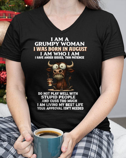 AUGUST - GRUMPY WOMAN - BIRTHDAY T-SHIRT FOR WOMEN - NTTD08 (SKU2602-151-08)
