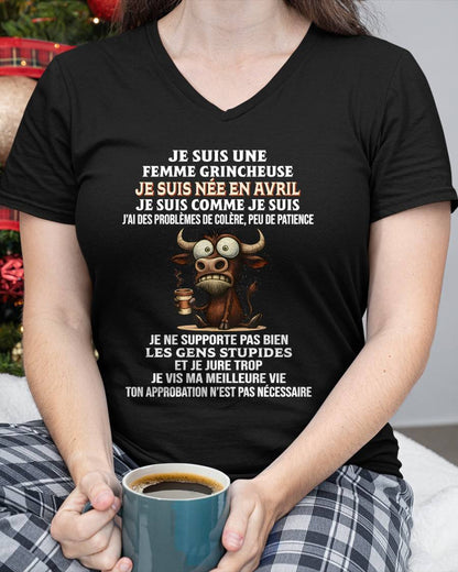 AVRIL - FEMME GRINCHEUSE – T-SHIRT D’ANNIVERSAIRE POUR FEMME - frNTTD04 (SKU2603-260-04)