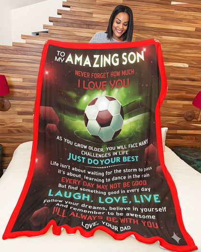 BLANKET FOR SON – COMFORT & WARMTH GIFT FROM DAD Sherpa Fleece Quilt Blanket NTTD00 (SKUB-BLK-DADRED)