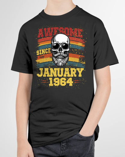 JANUARY - AWESOME SINCE 1964 - BIRTHDAY T-SHIRT FOR MEN - NTTD01 (SKU26T-01218-01)