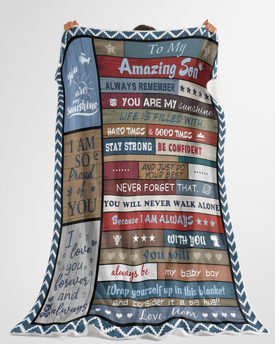 BLANKET FOR SON – COMFORT & WARMTH GIFT FROM MOM Sherpa Fleece Quilt Blanket NTTD00 (SKUB11-BLK-13)