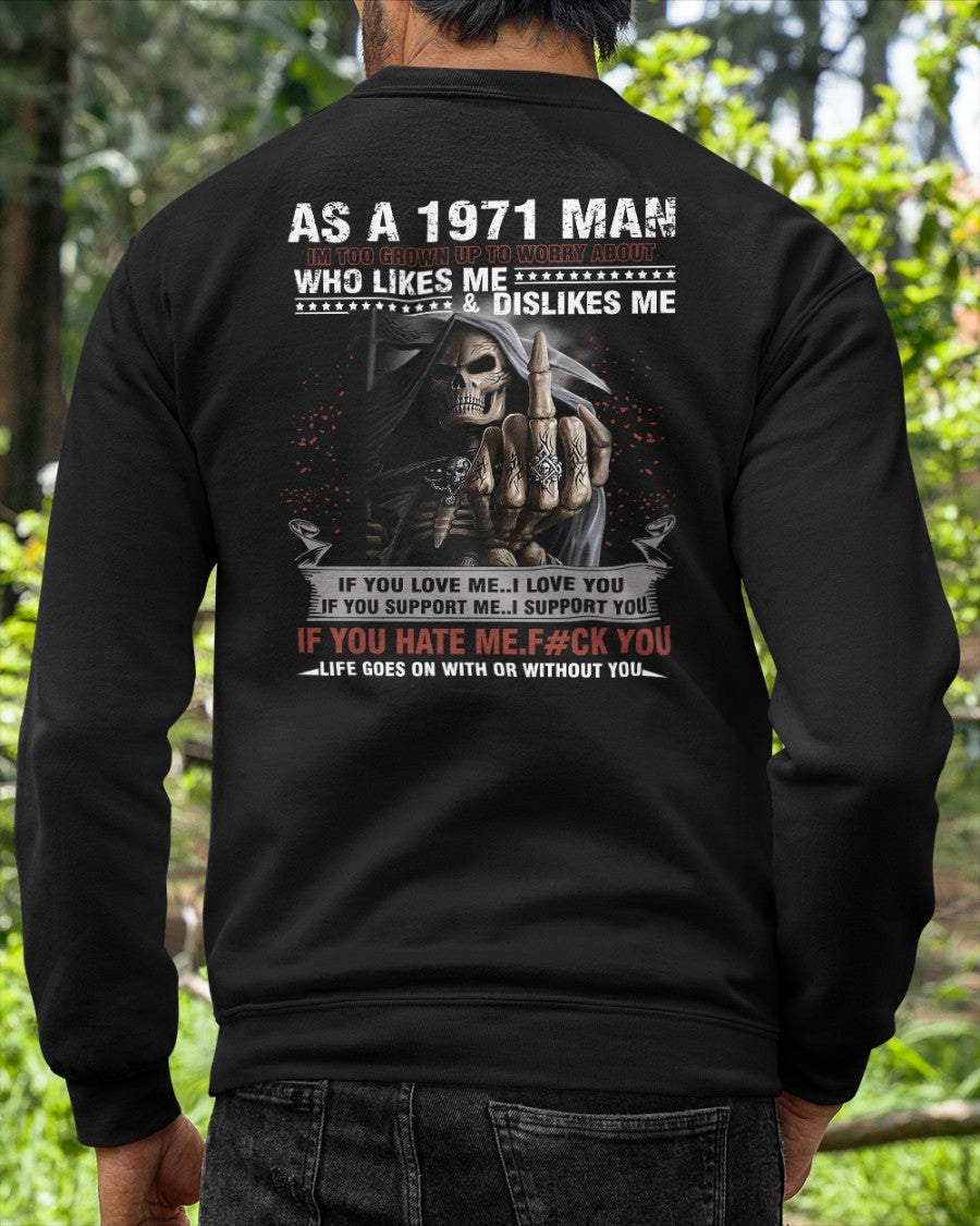 1971 Man Attitude T-Shirt – Grim Reaper Middle Finger Us1971 (SKU07-115-71)