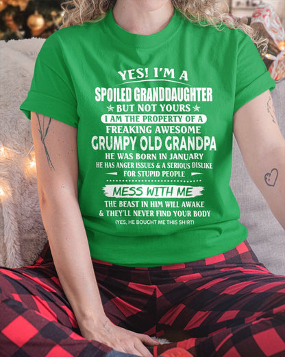 Spoiled Granddaughter of a Grumpy Grandpa Shirt January Edition – From Grandpa to Granddaughter NTTD01 (SKU07-101-01)