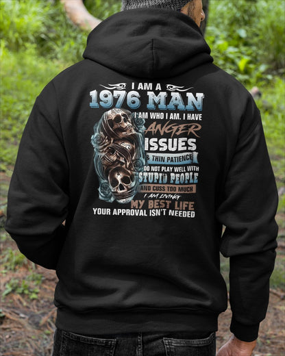 1976 Man Skull T‑Shirt – Anger Issues & No Approval Needed Us1976 (SKU07-114-76)
