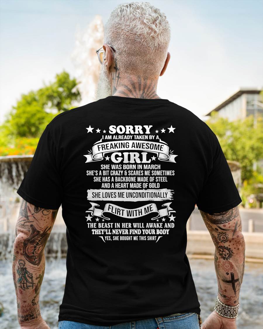 MARCH - SORRY I'M ALREADY TAKEN BY A FREAKING AWESOME GIRL - GIFT FROM GIRLFRIEND/WIFE - NTTD03 (SKU2609-95-03)