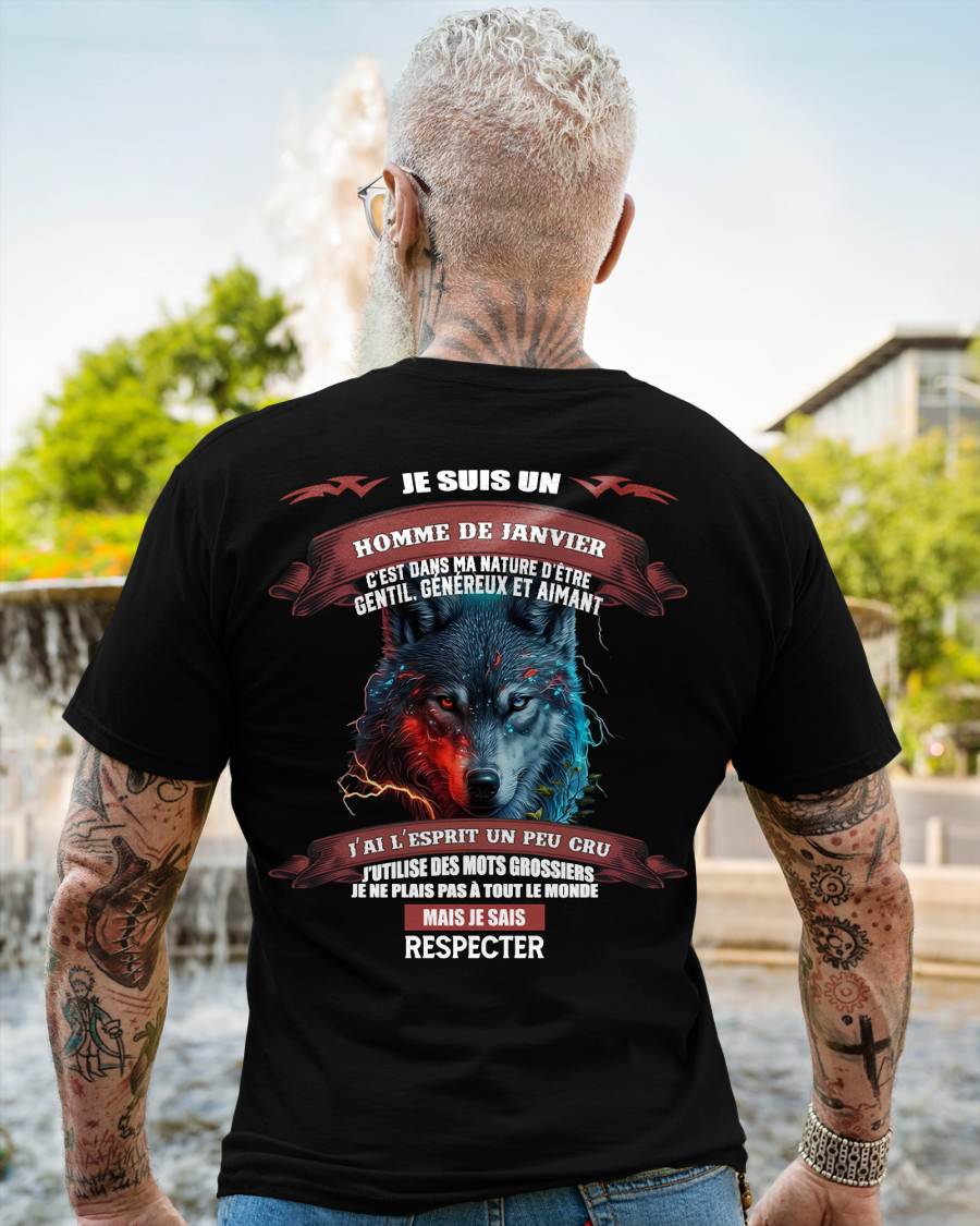 JANVIER -  JE SAIS RESPECTER – T-SHIRT D’ANNIVERSAIRE POUR HOMME - frNTTD01 (SKU12-266-01)