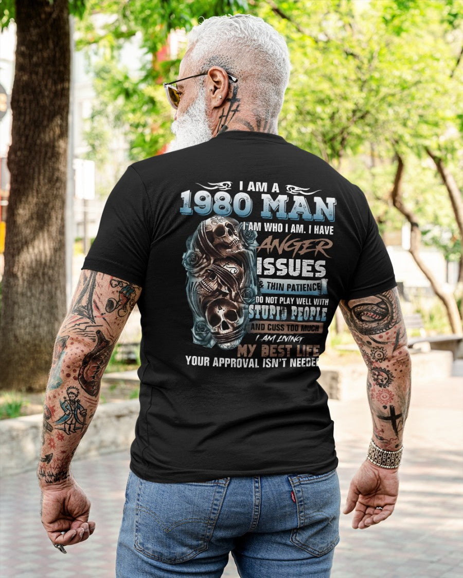 1980 Man Skull T‑Shirt – Anger Issues & No Approval Needed Us1980 (SKU07-114-80)