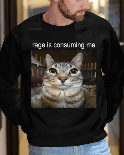 RAGE IS CONSUMING ME SILLY STARING CAT MEME T-SHIRT - BIRTHDAY T-SHIRT FOR MEN - NTTD00 (SKU-MEME3)