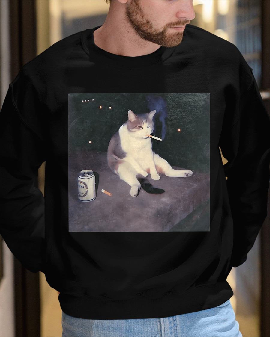 FUNNY SMOKING CAT MEME T-SHIRT - BIRTHDAY T-SHIRT FOR MEN - NTTD00 (SKU-MEME5)