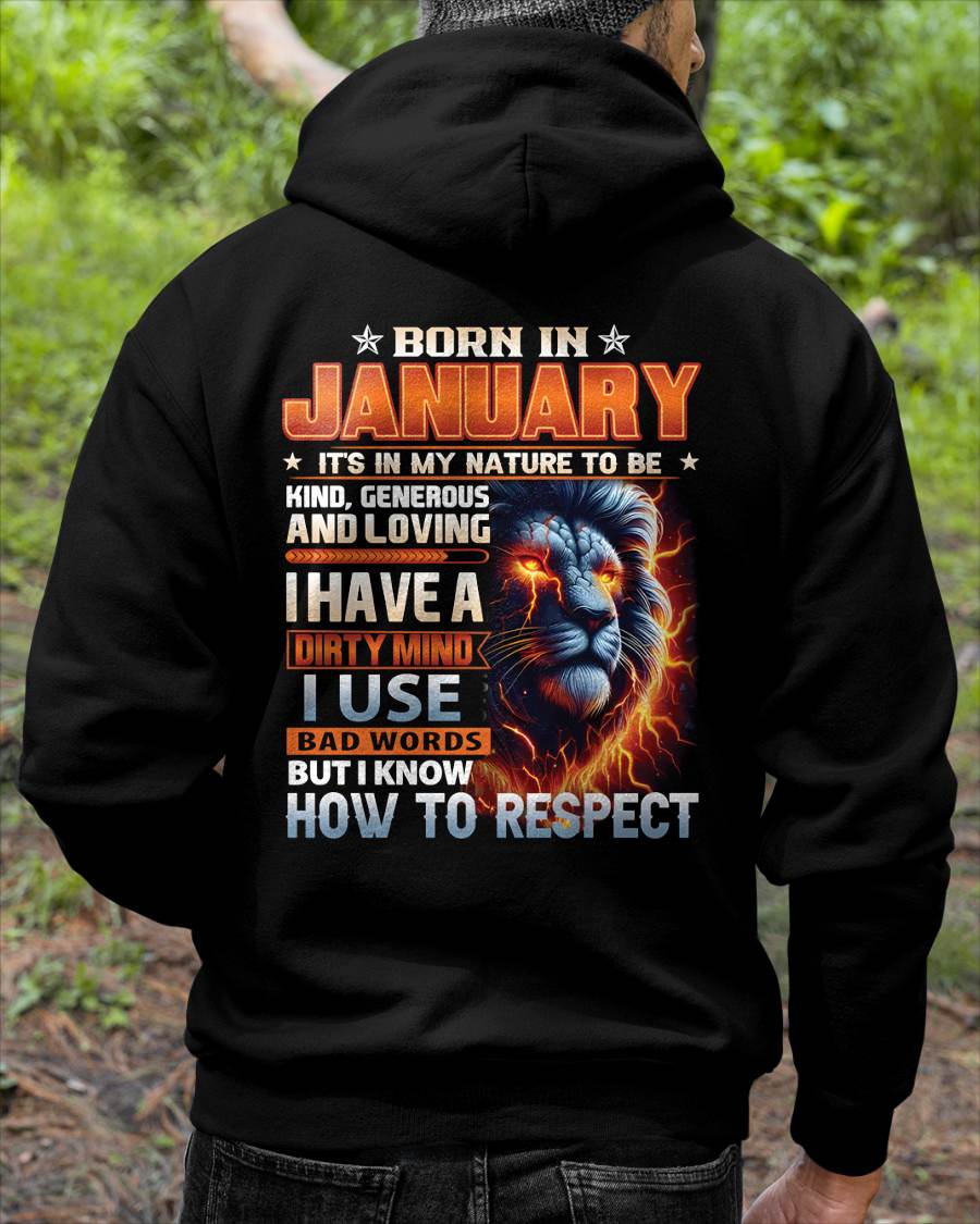 JANUARY - DIRTY MIND BUT KNOWS RESPECT - BIRTHDAY T-SHIRT FOR MEN - NTTD01 (SKU08-84-01)