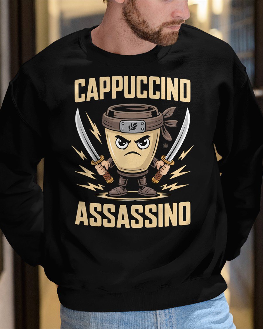 CAPPUCCINO ASSASSINO ITALIANO BRAINROT NINJA MEME T-SHIRT - BIRTHDAY T-SHIRT FOR MEN - NTTD00 (SKU-BRAINROT2)