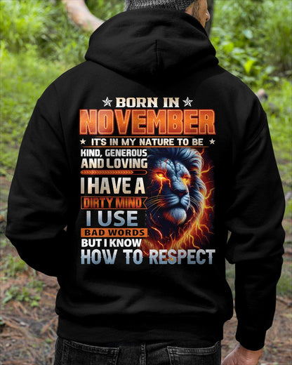 NOVEMBER - DIRTY MIND BUT KNOWS RESPECT - BIRTHDAY T-SHIRT FOR MEN a- NTTD11 (SKU08-84-11)