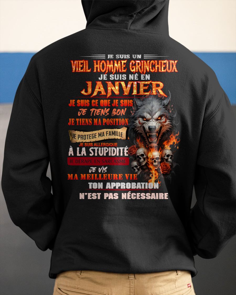 JANVIER – VIEIL HOMME GRINCHEUX – T-SHIRT D’ANNIVERSAIRE POUR HOMME - frNTTD01 (SKU26T-01167-01)