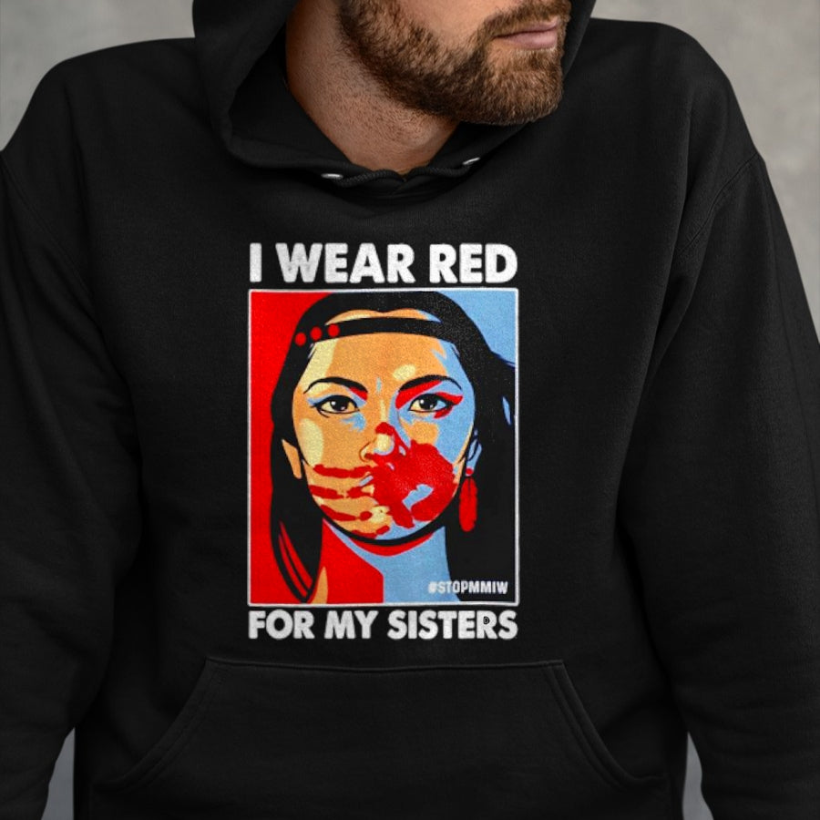 Native American T-Shirts, Vintage Native American Unisex T-Shirt/Hoodie/Sweatshirt HLT00 - I Wear Red For My,Sister Native American Stop MMIW T-Shirt (1)