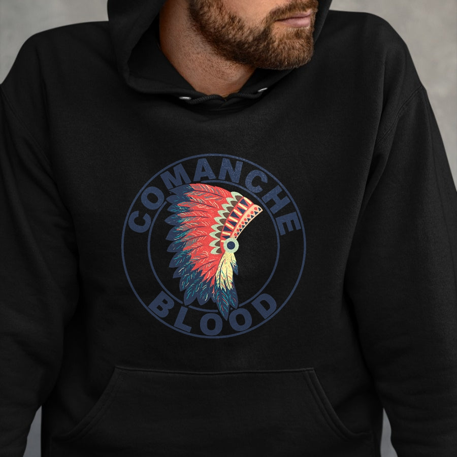 Native American T-Shirts, Vintage Native American Unisex T-Shirt/Hoodie/Sweatshirt HLT00 - American Flag - Comanche Blood Headdress Native American Comanche Tribe T-Shirt