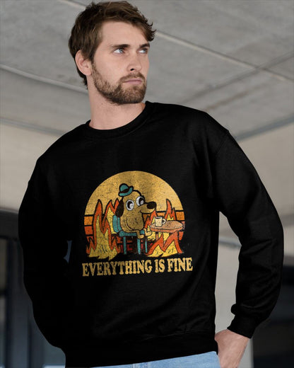 EVERYTHING IS FINE DOG DRINKING COFFEE BURNING MEME T-SHIRT - BIRTHDAY T-SHIRT FOR MEN - NTTD00 (SKU-MEME4)