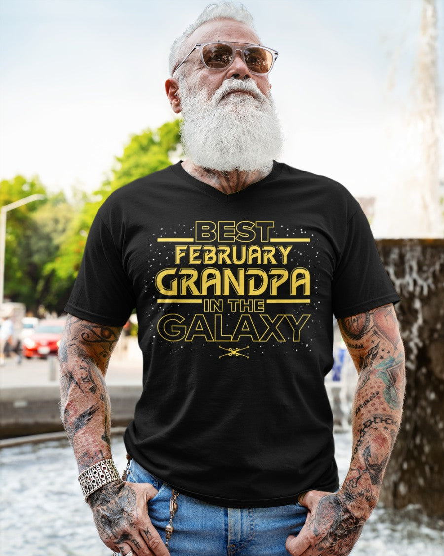Best February Grandpa T-Shirt – Galaxy Style Gift for Grandpa NTTD02 (SKU07-158-02)