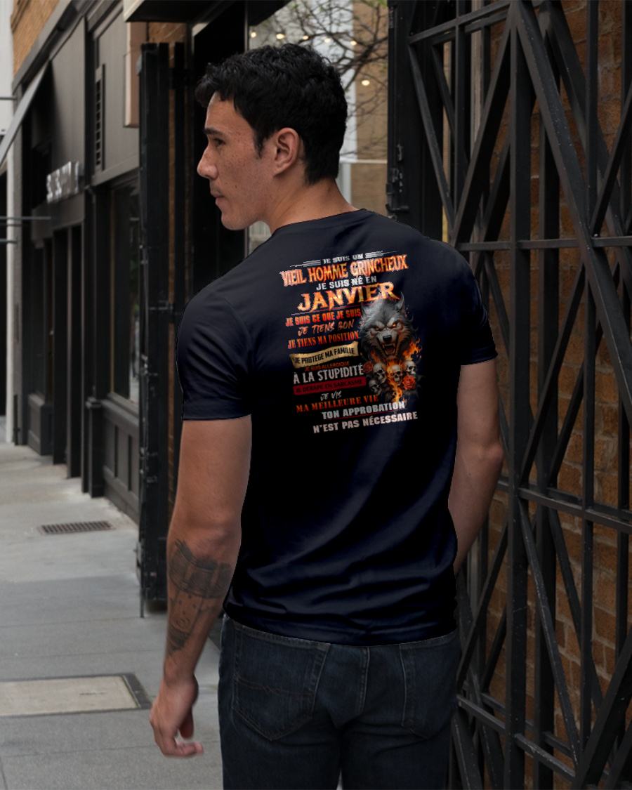 JANVIER – VIEIL HOMME GRINCHEUX – T-SHIRT D’ANNIVERSAIRE POUR HOMME - frNTTD01 (SKU26T-01167-01)