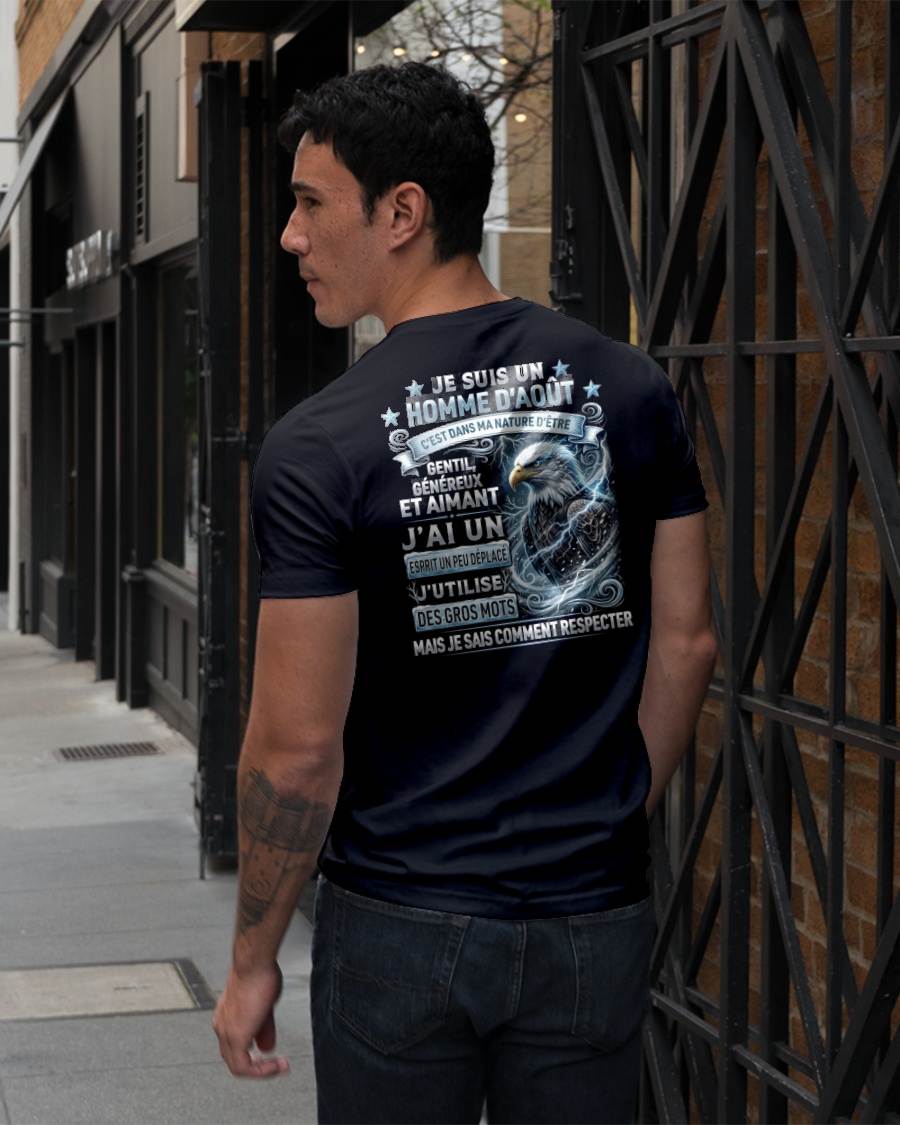 AOÛT – ESPRIT MALICIEUX MAIS SAIT RESPECTER - T-SHIRT ANNIVERSAIRE HOMME - IMPRESSION DTG PREMIUM - frNTTD08 (SKU2604-86-08)