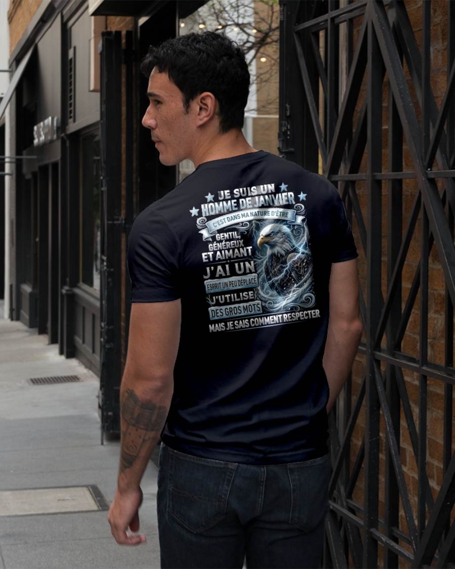 JANVIER - ESPRIT MALICIEUX MAIS SAIT RESPECTER - T-SHIRT ANNIVERSAIRE HOMME - IMPRESSION DTG PREMIUM - frNTTD01 (SKU2604-86-01)