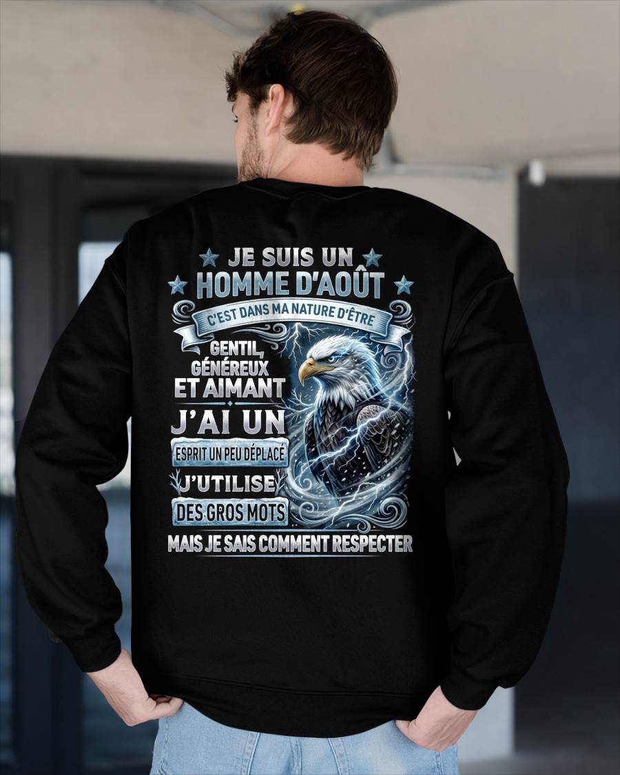 AOÛT – ESPRIT MALICIEUX MAIS SAIT RESPECTER - T-SHIRT ANNIVERSAIRE HOMME - IMPRESSION DTG PREMIUM - frNTTD08 (SKU2604-86-08)