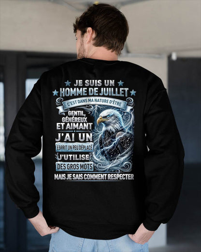 JUILLET – ESPRIT MALICIEUX MAIS SAIT RESPECTER - T-SHIRT ANNIVERSAIRE HOMME - IMPRESSION DTG PREMIUM - frNTTD07 (SKU2604-86-07)