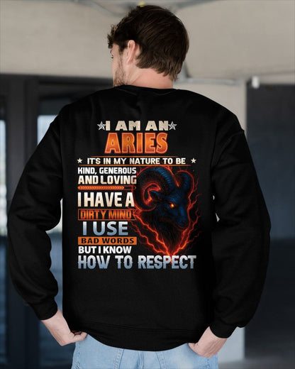 ARIES - DIRTY MIND BUT KNOW RESPECT - BIRTHDAY T-SHIRT FOR MEN (SKU-ZDA-ARI)