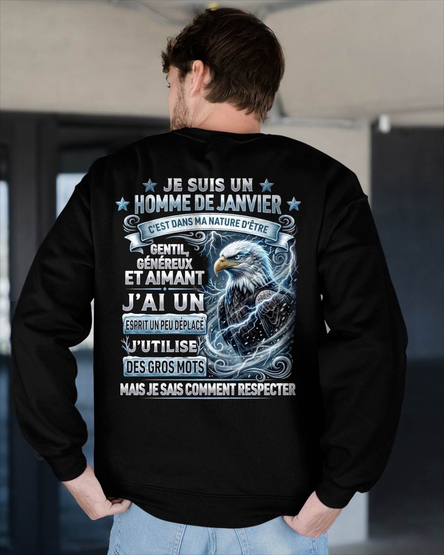 JANVIER - ESPRIT MALICIEUX MAIS SAIT RESPECTER - T-SHIRT ANNIVERSAIRE HOMME - IMPRESSION DTG PREMIUM - frNTTD01 (SKU2604-86-01)