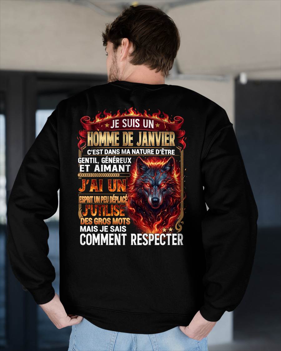 JANVIER - ESPRIT MALICIEUX MAIS SAIT RESPECTER - T-SHIRT ANNIVERSAIRE HOMME - IMPRESSION DTG PREMIUM - frNTTD01 (SKU2604-87-01)