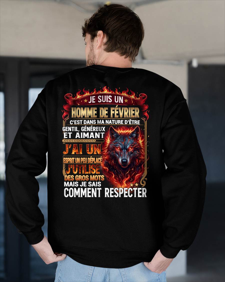 FÉVRIER – ESPRIT MALICIEUX MAIS SAIT RESPECTER - T-SHIRT ANNIVERSAIRE HOMME - IMPRESSION DTG PREMIUM - frNTTD02 (SKU2604-87-02)