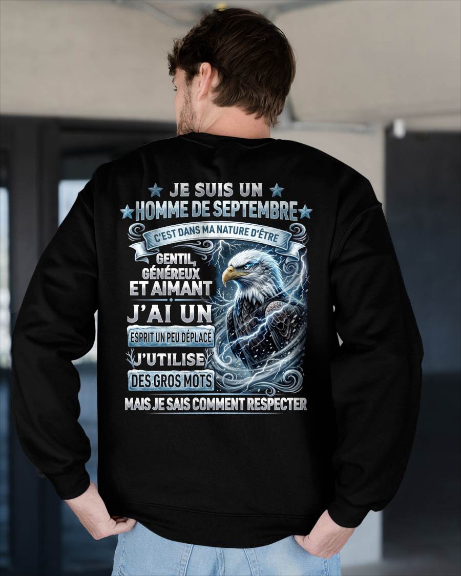 SEPTEMBRE – ESPRIT MALICIEUX MAIS SAIT RESPECTER - T-SHIRT ANNIVERSAIRE HOMME - IMPRESSION DTG PREMIUM - frNTTD09 (SKU2604-86-09)