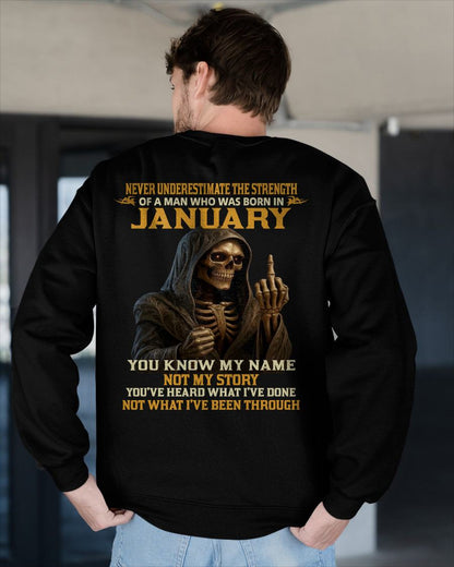 JANUARY - NEVER UNDERESTIMATE - BIRTHDAY T-SHIRT FOR MEN - NTTD01 (SKU26T-01-06-01)