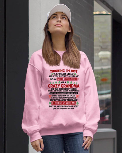 SEPTEMBER - SPOILED GRANDDAUGHTER - PERFECT CHRISTMAS GIFT FOR GRANDDAUGHTER - GIFT FROM GRANDMA - NTTD09 (SKU11-07-09)