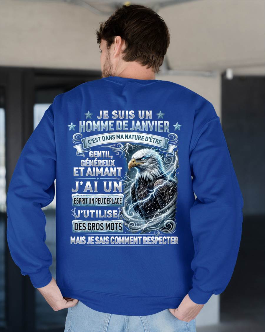 JANVIER - ESPRIT MALICIEUX MAIS SAIT RESPECTER - T-SHIRT ANNIVERSAIRE HOMME - IMPRESSION DTG PREMIUM - frNTTD01 (SKU2604-86-01)