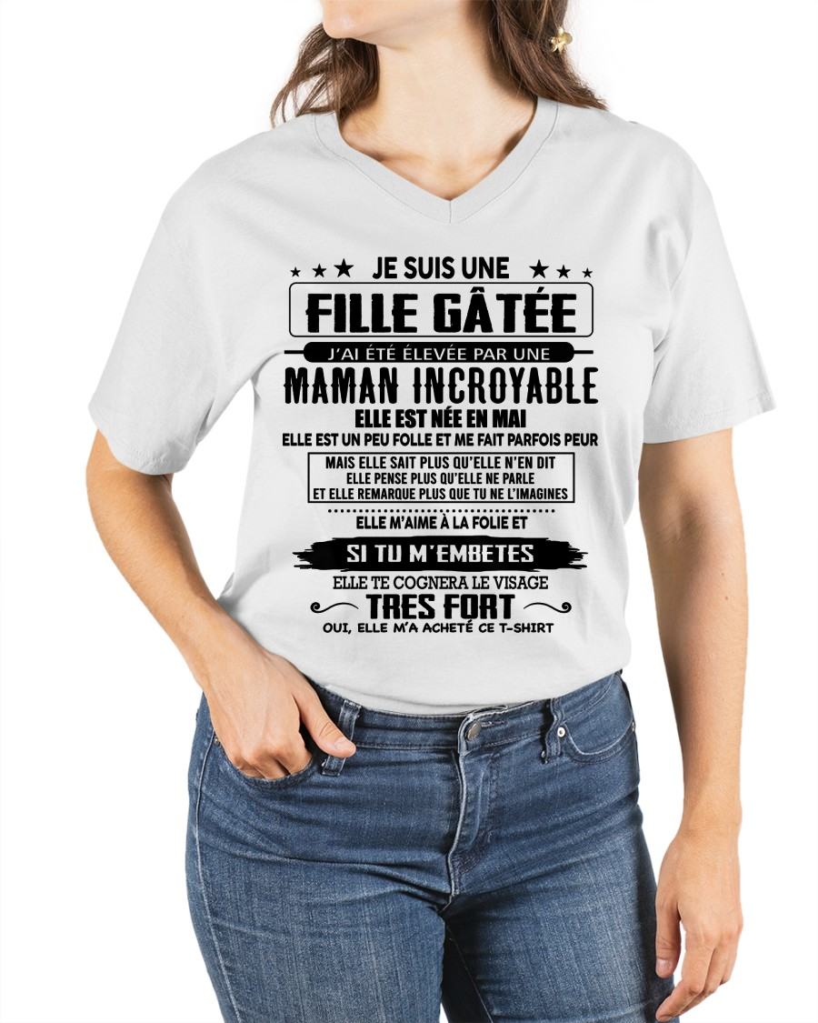 MAI - T-SHIRT JE SUIS UNE FILLE CHANCEUSE – CADEAU TOUCHANT DE MAMAN INCROYABLE - frNTTD05 (SKU26T-0190-05)
