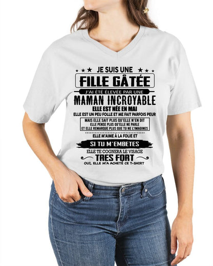 MAI - T-SHIRT JE SUIS UNE FILLE CHANCEUSE – CADEAU TOUCHANT DE MAMAN INCROYABLE - frNTTD05 (SKU26T-0190-05)