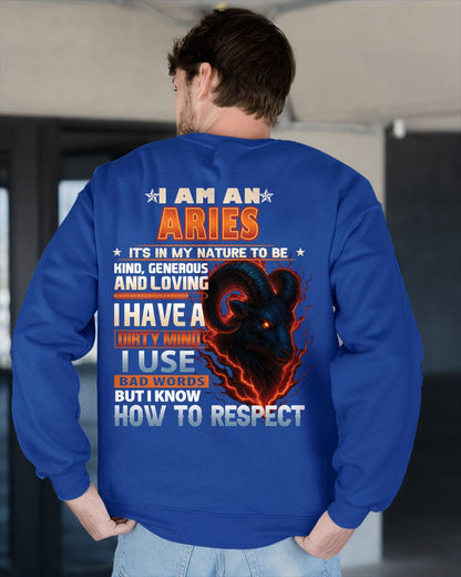 ARIES - DIRTY MIND BUT KNOW RESPECT - BIRTHDAY T-SHIRT FOR MEN (SKU-ZDA-ARI)