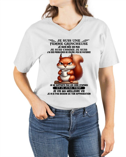 MAI - FEMME GRINCHEUSE – T-SHIRT D’ANNIVERSAIRE POUR FEMME - frNTTD05 (SKU2603-256-05)