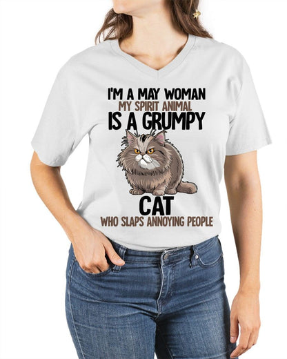 MAY - MY SPIRIT ANIMAL IS A GRUMPY CAT - BIRTHDAY SHIRT FOR WOMEN - NTTD05 (SKU12-278-05)
