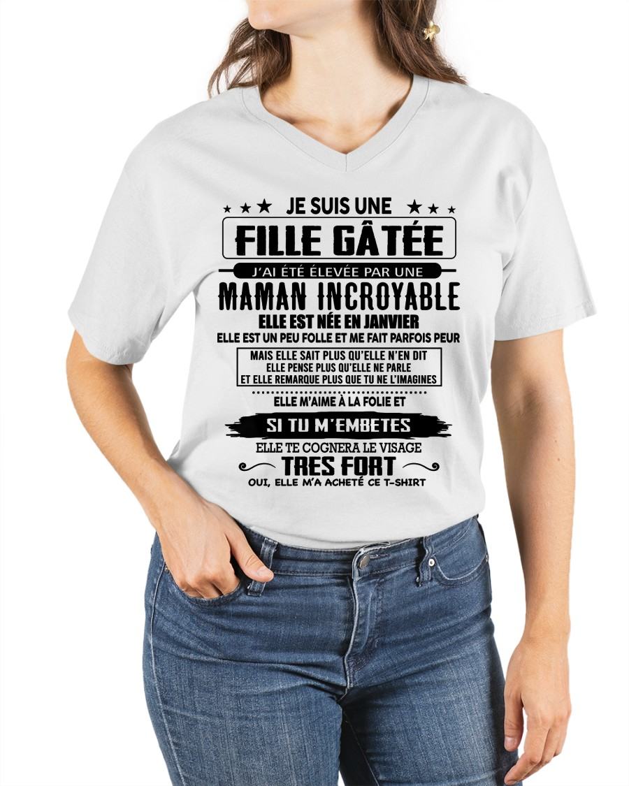 JANVIER - T-SHIRT JE SUIS UNE FILLE CHANCEUSE – CADEAU TOUCHANT DE MAMAN INCROYABLE - frNTTD01 (SKU26T-0190-01)