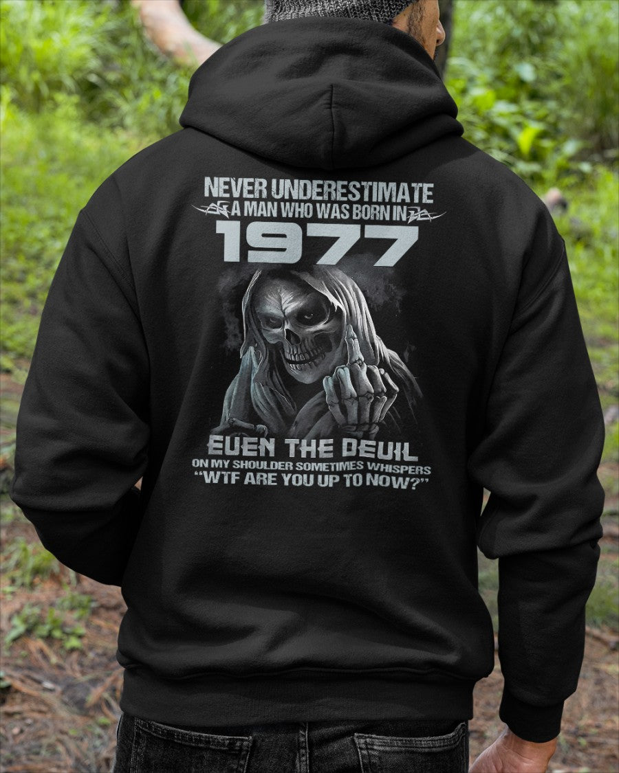 Never Underestimate a 1977 Man – Grim Reaper Attitude Shirt (SKU07-58-1977)